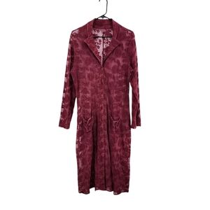 Ohm Vintage Women's Floral Embroidered Mesh Button Down Long Sleeve Dress